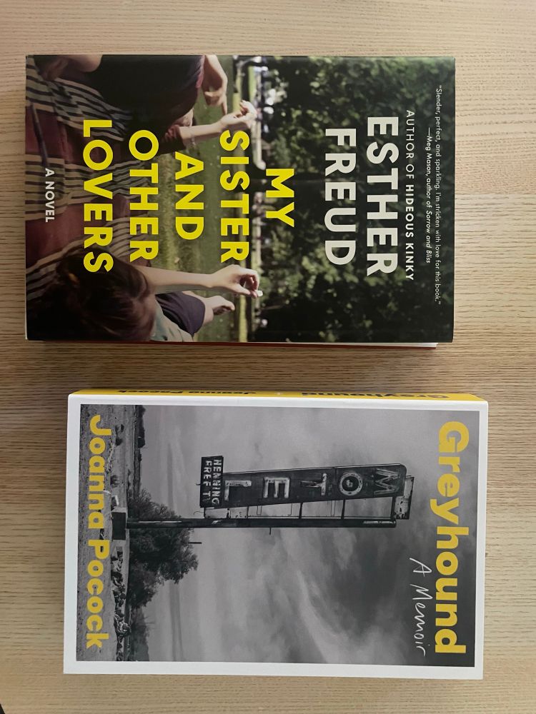 Two books on a wood table, one by Esther Freud and one by Joanna Pocock