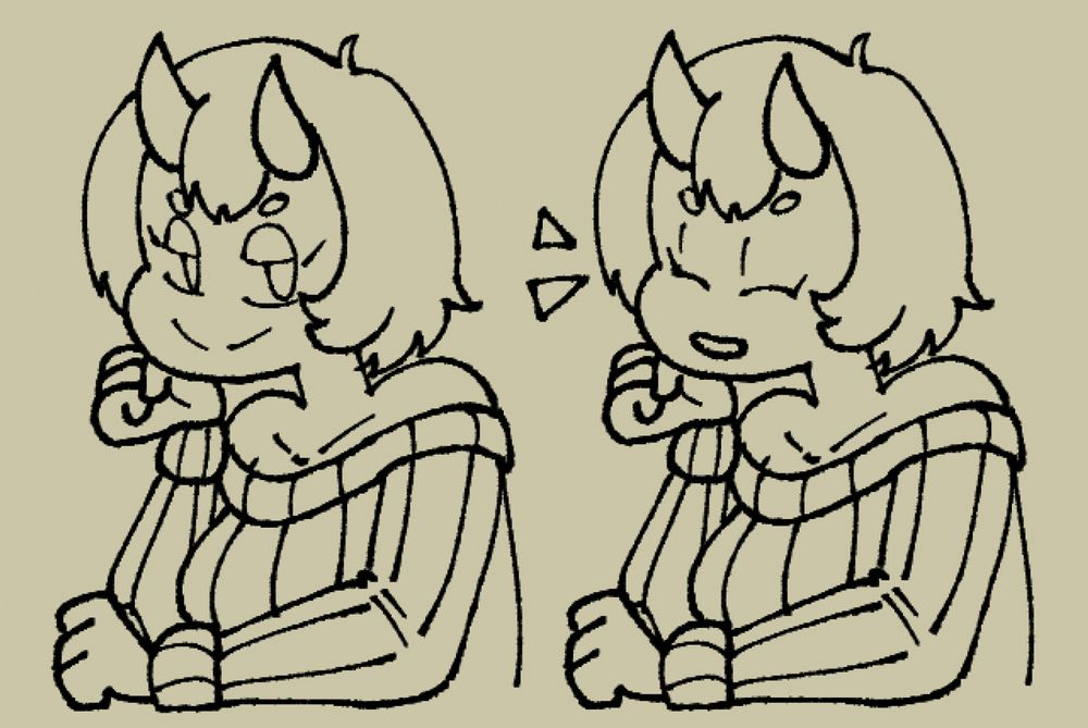 zoiteki, an oni, in a ribbed sweater down to the shoulders. zoiteki is smiling. 