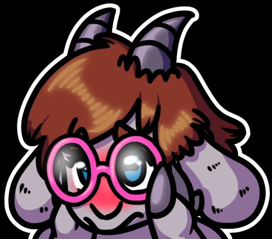 a blushing goat girl, with pink glasses. 