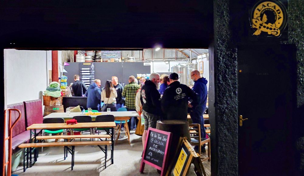 Lacada taproom view through rollershutter