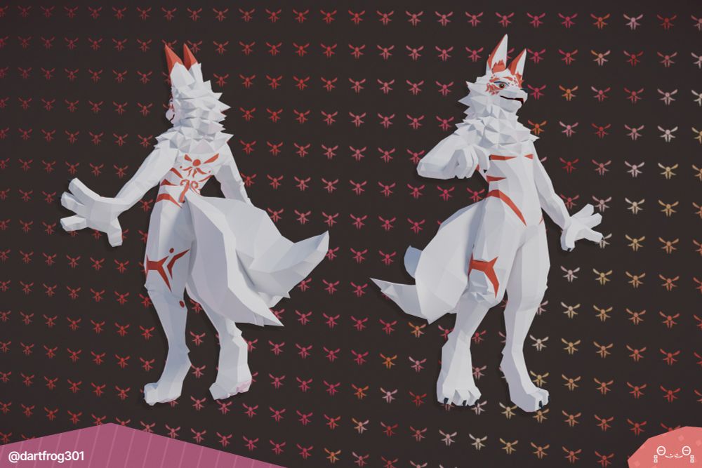 kitsune front and back, glittery filigree backdrop