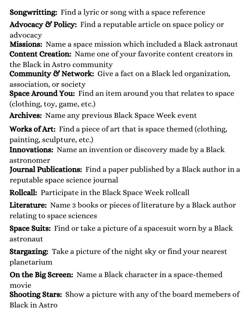 Further details/instructions for the bingo card