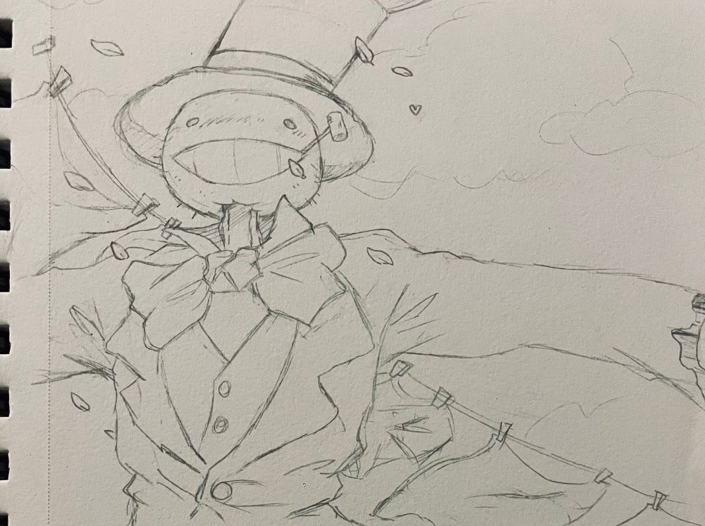 an uncolored pencil sketch of "turnip head" from howl's moving castle