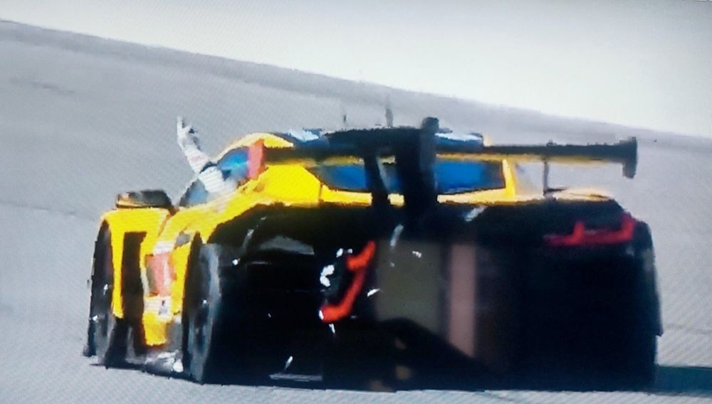 Milner at Daytona 24 showing a middle finger