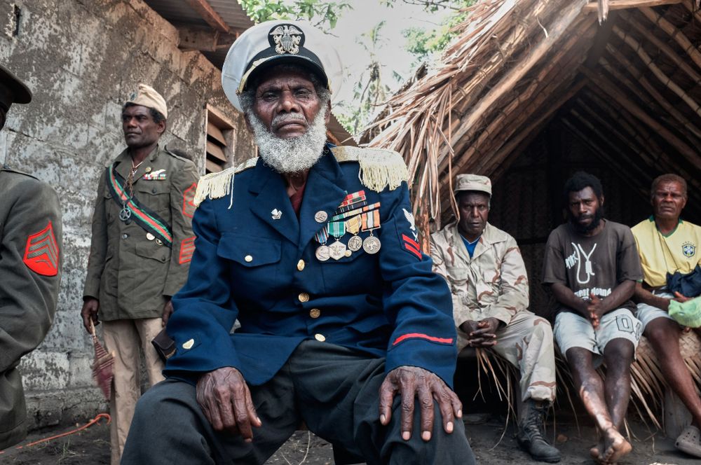 Tanna island, Vanuatu, february 15, 2016. Isaac One, Leader of John Frum Movment in the village of Lamakara. John Frum adepts are wearing old us army uniforms during the John Frum day, every february 15. Photograph by Theo Rouby / Hans Lucas.
