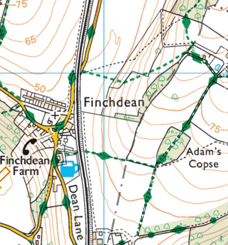 OS map showing Hampshire village of Finchdean. 