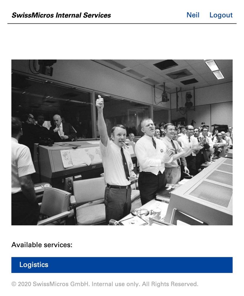 NASA image of Gene Kranz celebrating as a cover image at SwissMicros to cheer up my friend Michael everytime he'd login.