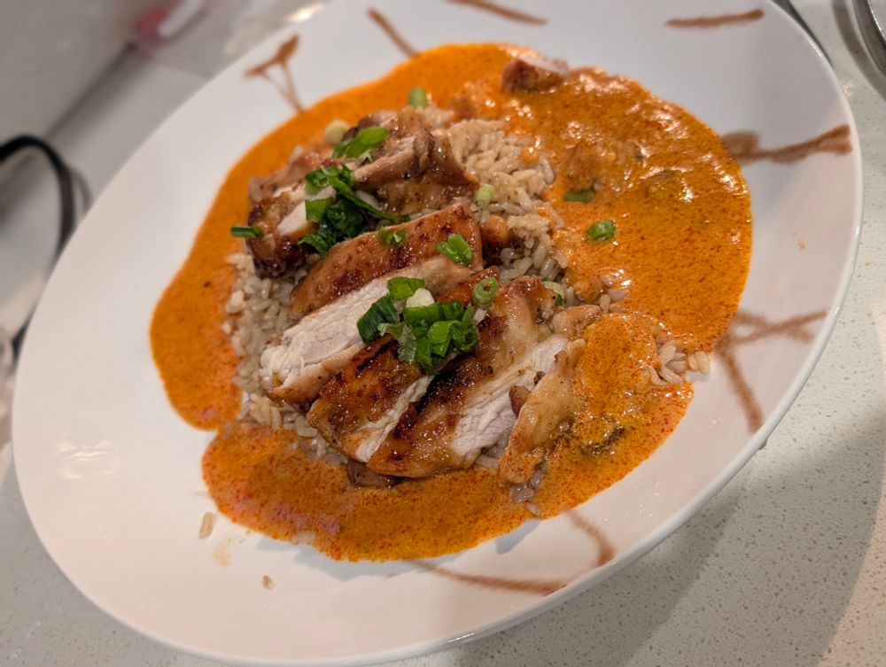 Honey soy glazed chicken thighs with creamy broth