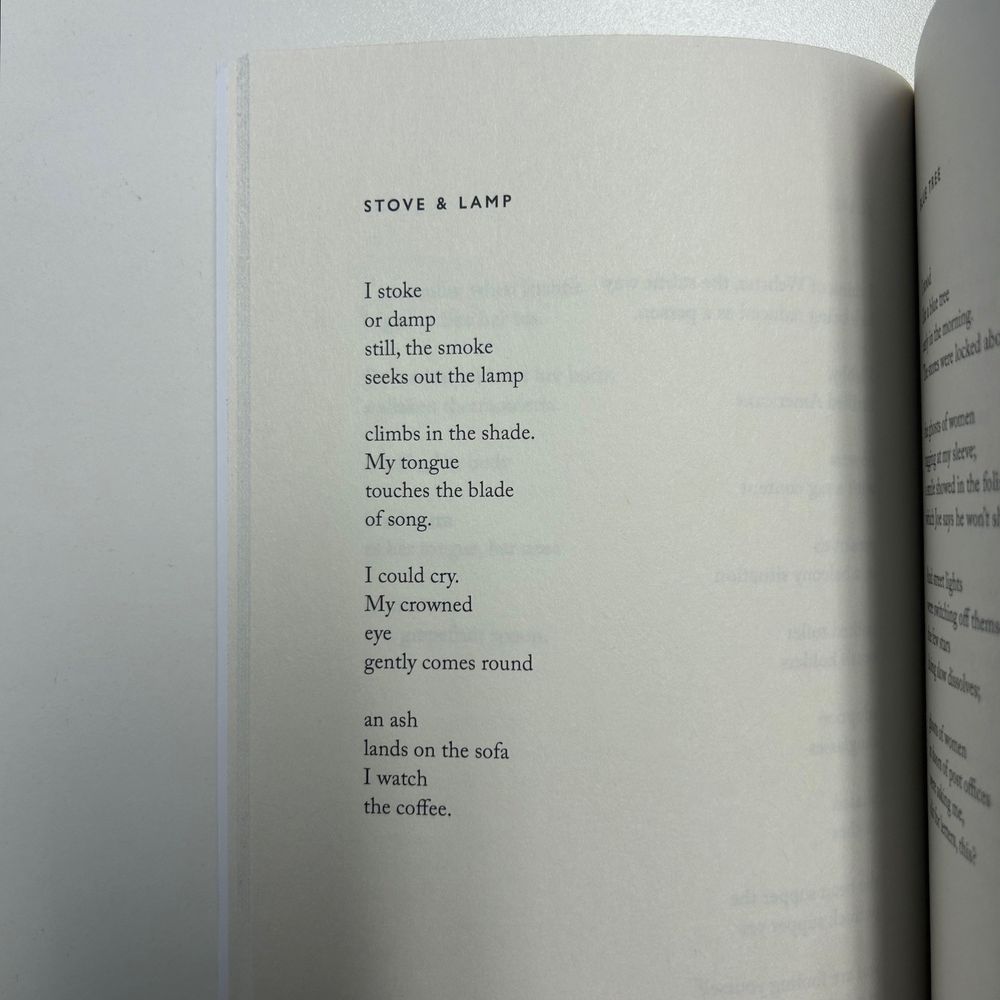 Stove & Lamp

I stoke
or damp
still, the smoke
seeks out the lamp

climbs in the shade.
My tongue
touches the blade
of song.

I could cry.
My crowned
eye
gently comes round

an ash
lands on the sofa
I watch
the coffee.
