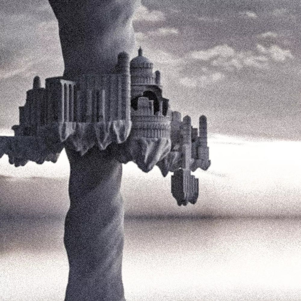 a 3D flying city built around a central tornado