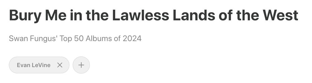 A screenshot of the title, subtitle, and byline for my newsletter's annual year-end list of the best new music I've heard over the past 365 days.