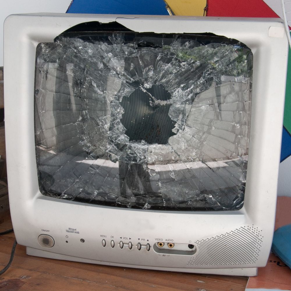 A nostalgic look at the 2006 Wii mega hit, Wii Sports on my nostalgic CRT television.

(A stock photo of a smashed CRT with cracked glass and a hole in the middle)