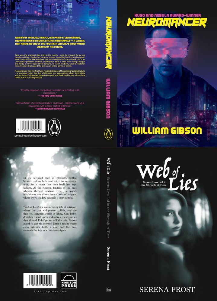 Spreads of a pair of book covers to show the spine and back covers.