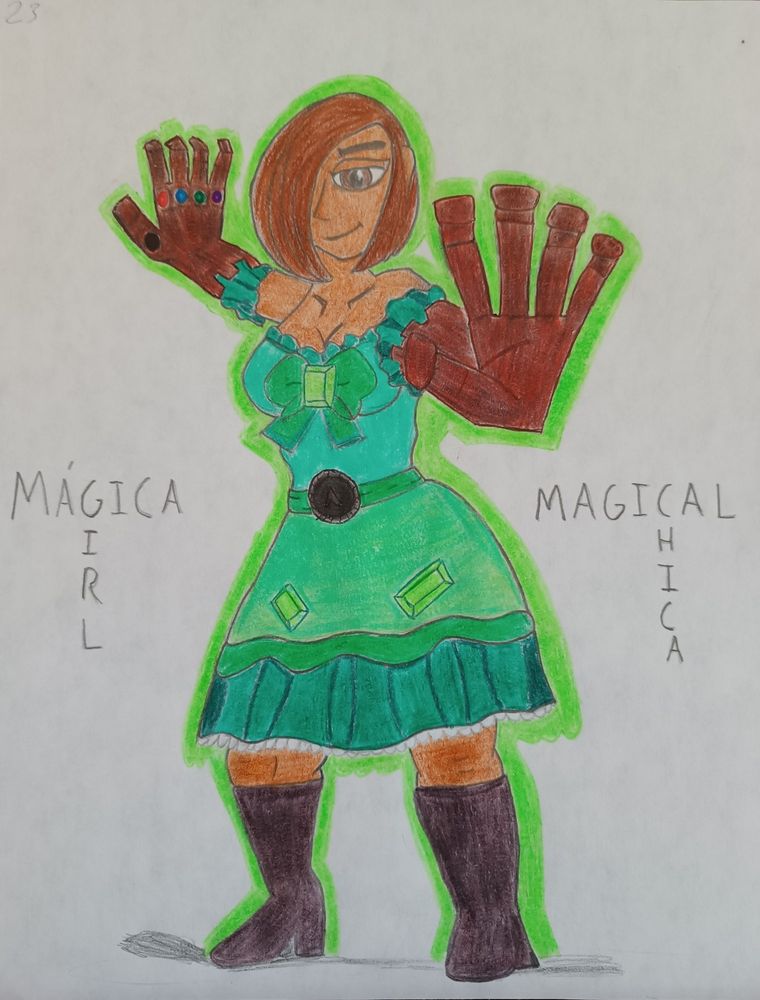 The green jewels on the dress are emeralds.
The jewels in the gaulnets are, from thumb to pinky: Obsidian, ruby, zaphire, jade, amethyst.
The Moneda of Earth is used as a belt buckle.