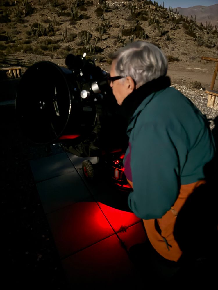 Intense search of the night sky through a telescope. 