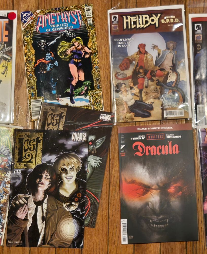 Amethyst Princess of the Gemworld, The Lost issues 1 & 2,  Hellboy and the BPRD. Universal Dracula