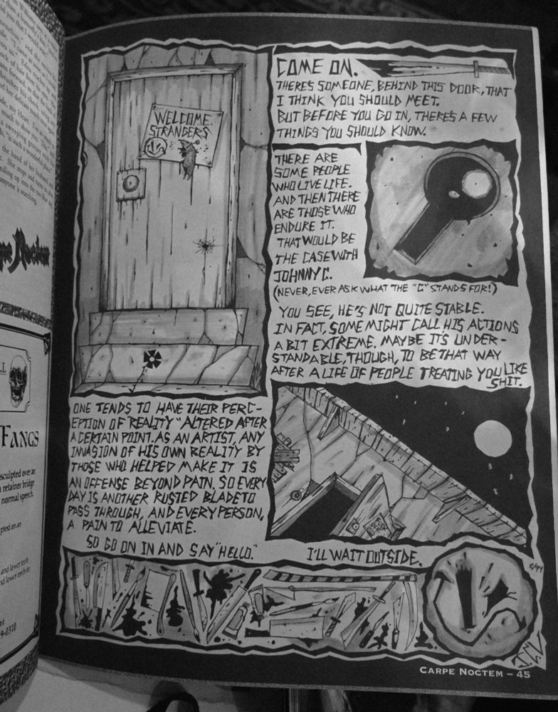 A page of Carpe Noctem with an intro to Johnny the Homicidal Maniac 