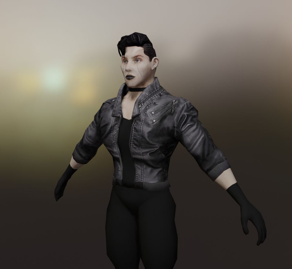 As glimpsed on the continuing WIP model of Anaïs Vos — a tall and severe woman with raven hair whose preliminary garb is still diffuse and monocolour in black. Aside now from the jacket.