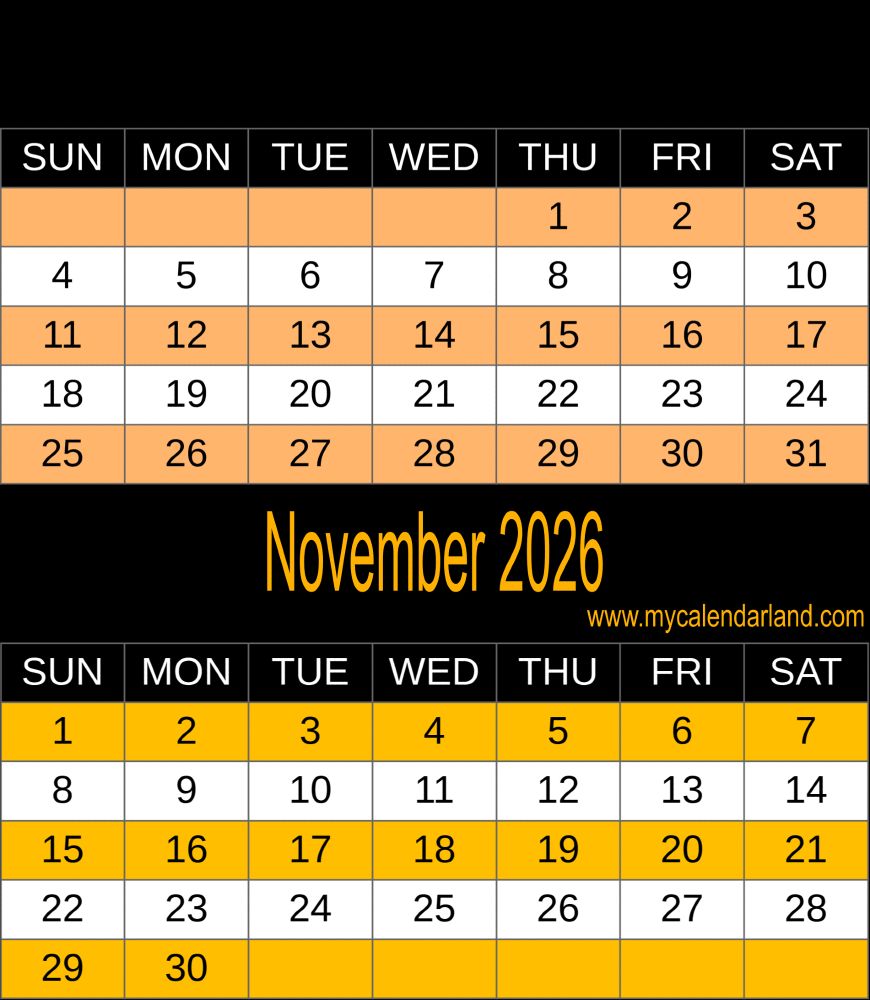 free calendar for october and november