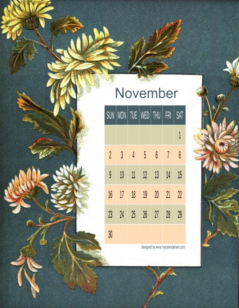 november vintage calendar