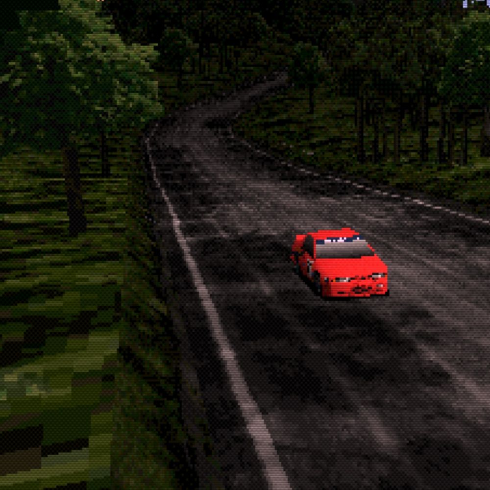 car driving through a forest