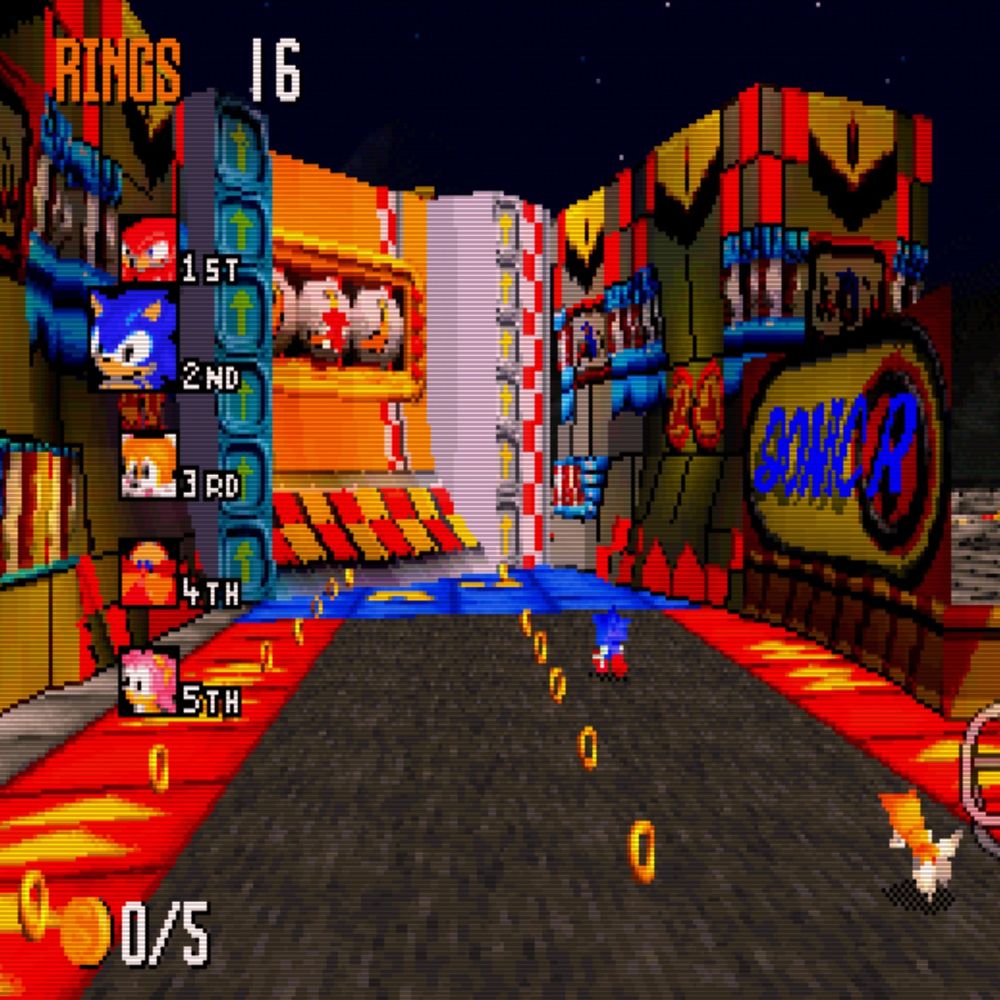 sonic and tails running through a pinball-ish looking area