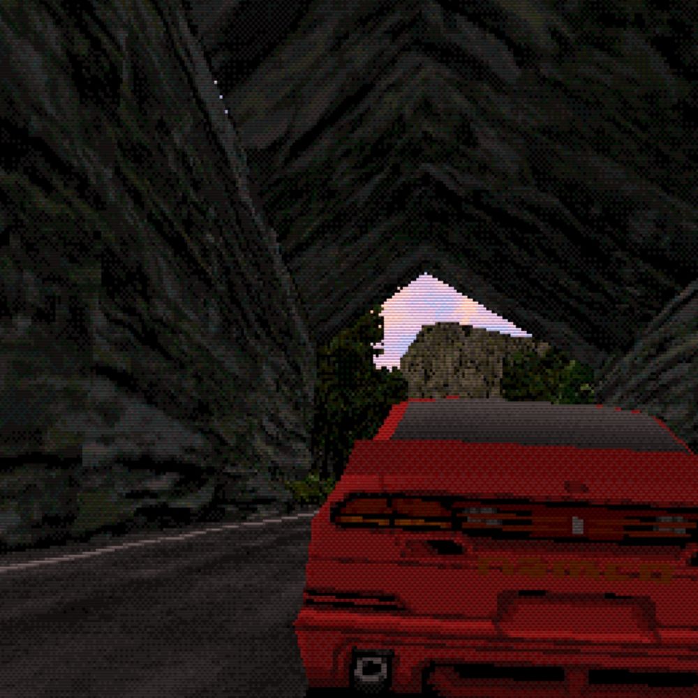 car driving through a natural tunnel
