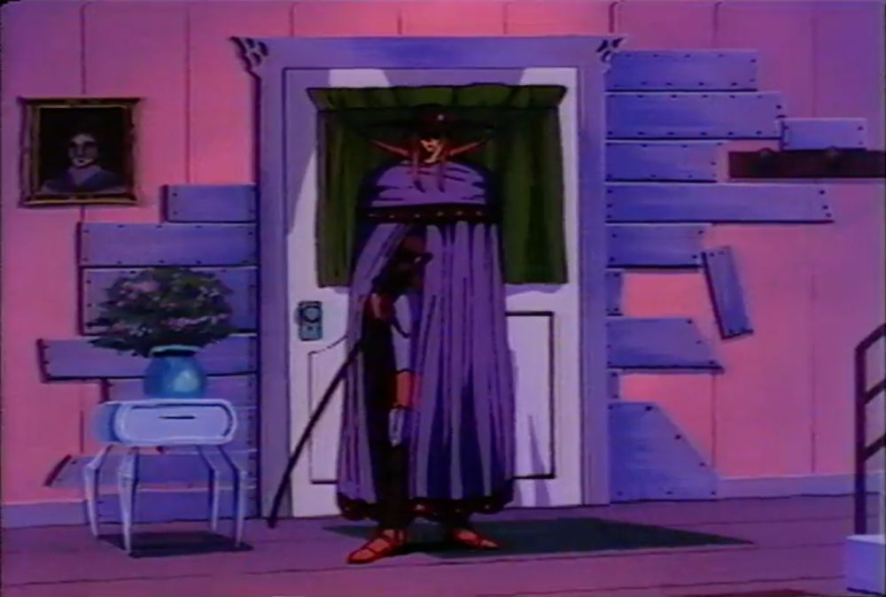vampire hunter standing in front of an extremely wide door