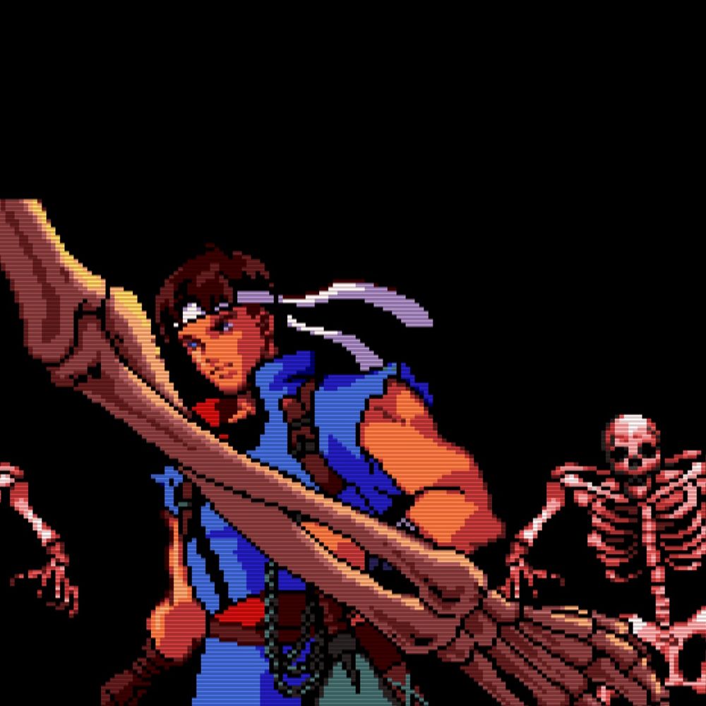 richter belmont surrounded by evil skeletons