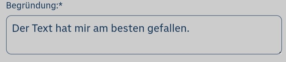 Screenshot vom Feld Begründung des Publikumspreis-For Miles, zu lesen ist: "Der Text hat mir am besten gefallen"