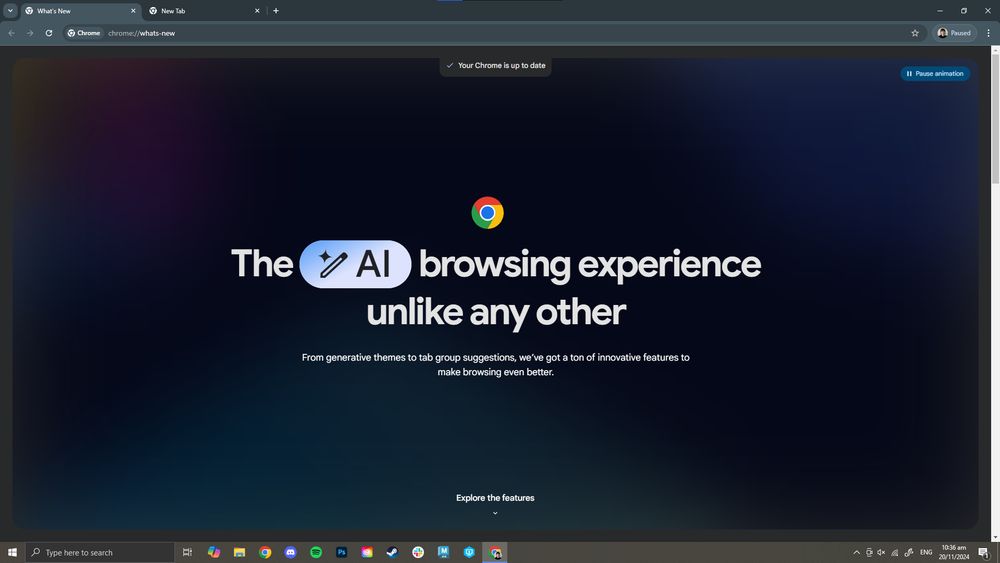 A huge obnoxious Google Chrome popup with the headline "The AI browsing experience unlike any other"