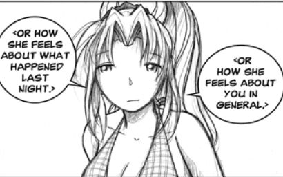 In Erika and Kimiko's apartment, Erika wears a bikini and talks to Piro about Kimiko as they try to get her new computer build working. Erika: 