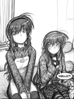 In Yuki's bedroom, Meimi and Yuki sit on the bed watching Masamichi leave after he had given Yutaka the 3rd-degree and then handed the phone to Yuki.
Yutaka: <Hello?>