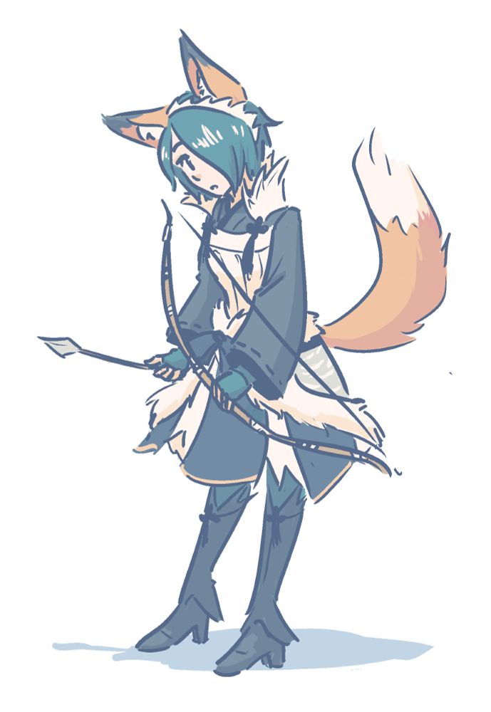 drawing of setsuna from fire emblem fates with fox ears and tail