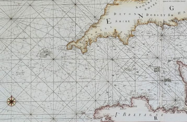  "A New and Correct Chart of the CHANNEL between ENGLAND & FRANCE" by Greenvile Collins, 1756