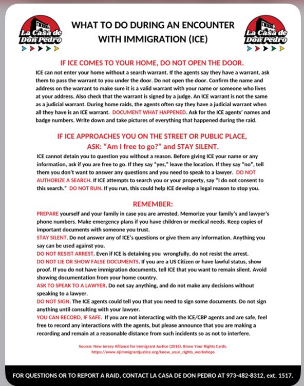 Know your rights flyer in English found at link