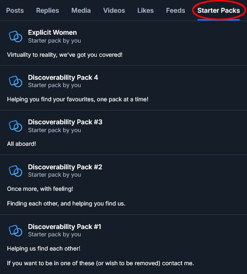 A box showing the starter packs interface of @redefine.luxury's profile