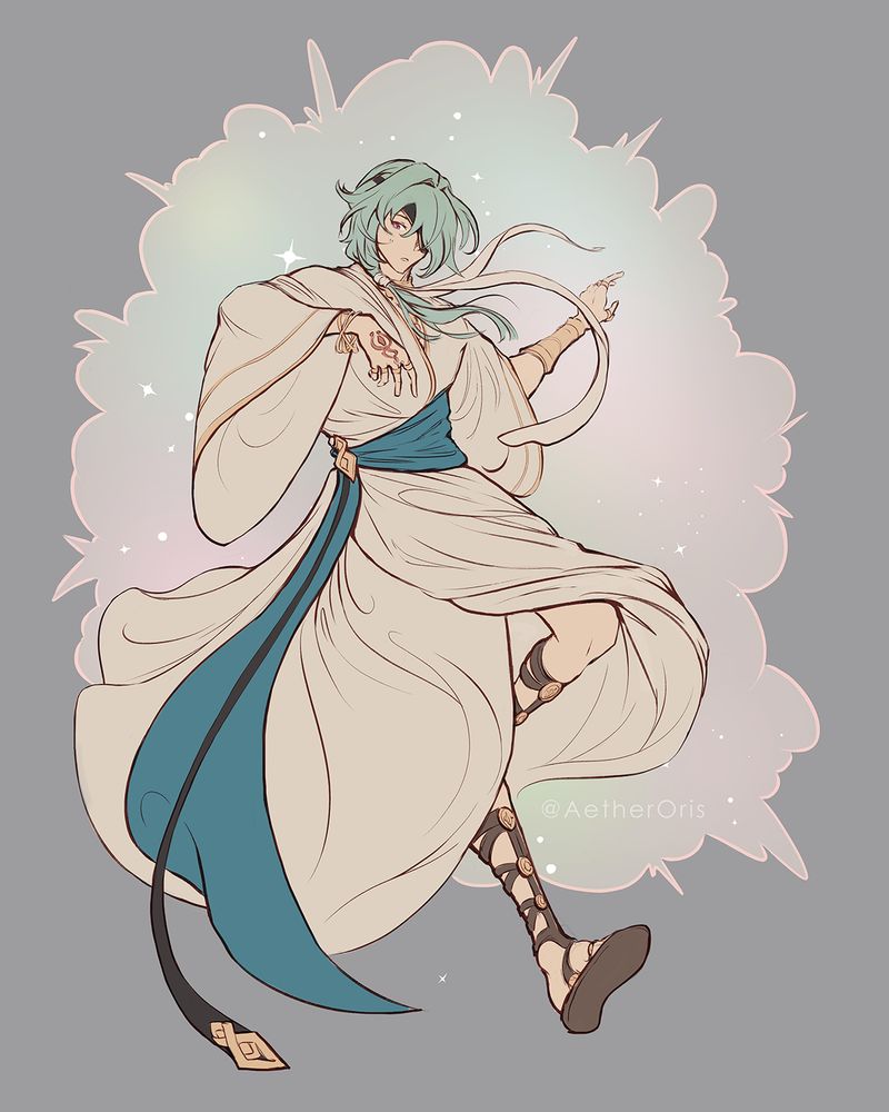 Anaxa dressed into a toga-inspired outfit and going through a magical girl transformation for the outfit change