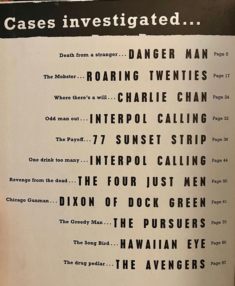 Contents page from the TV Crimefighters annual