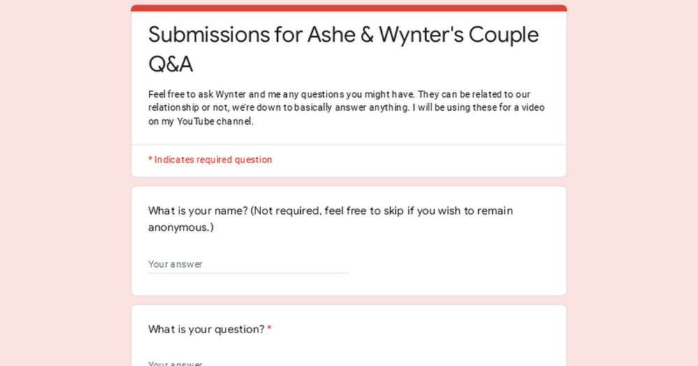 Submissions for Ashe & Wynter's Couple Q&A