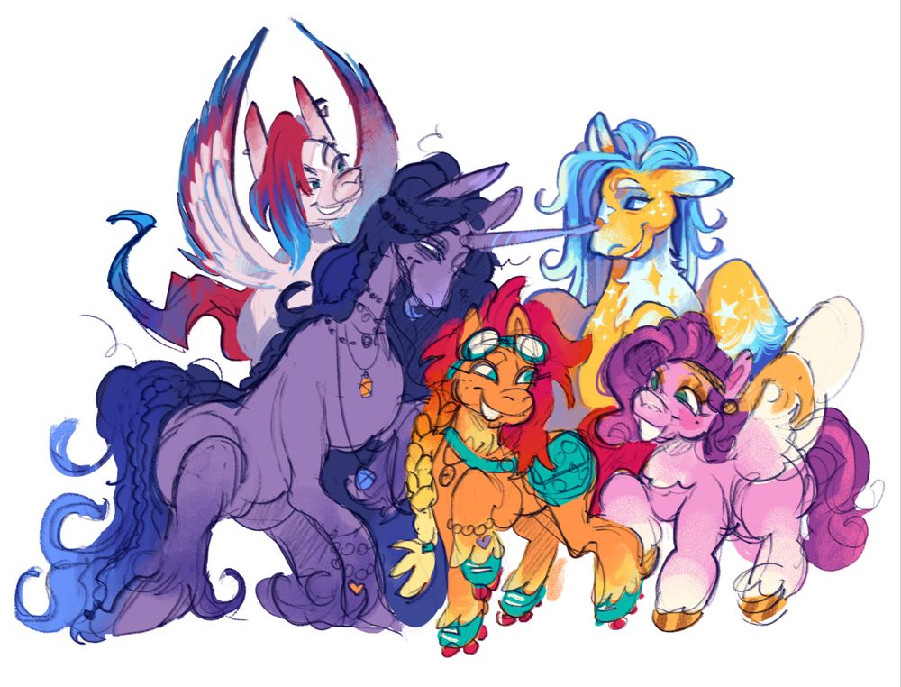 work in progress illustration of the main cast of my little pony generation 5