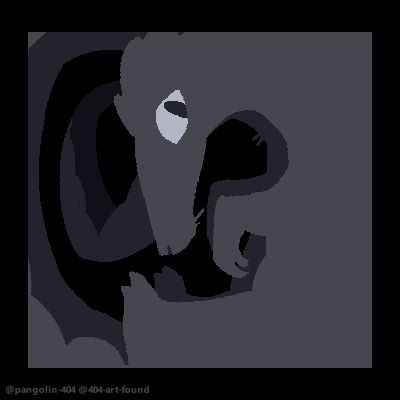 Digital art of stylized pangolin silhouette curled against a box.