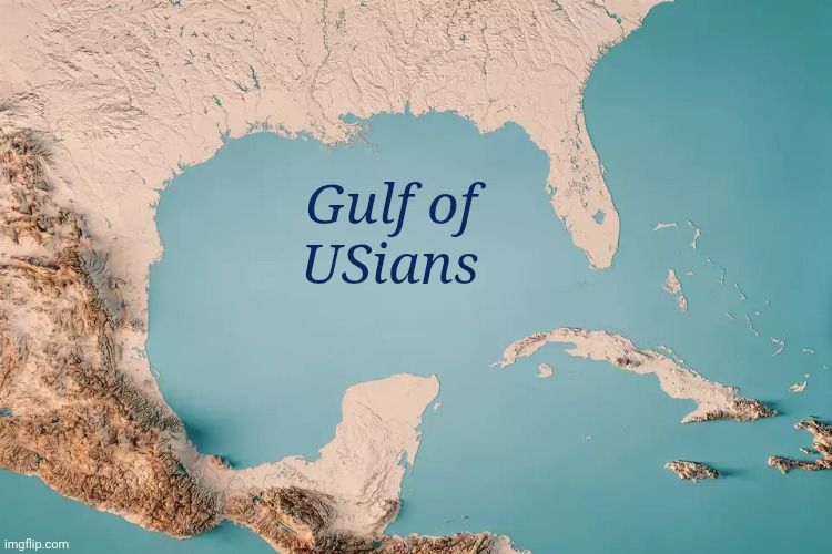 Map depicting the Gulf of Mexico labeled as "Gulf of USians"