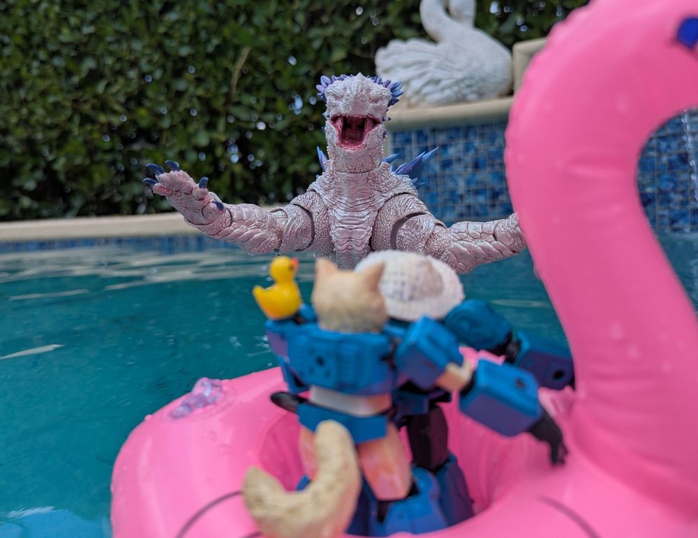 Leo and Milly on a boat with Shimo.