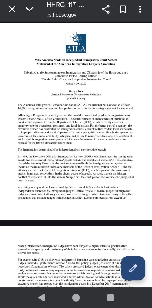 AILA advocates for independent Article I immigration courts.