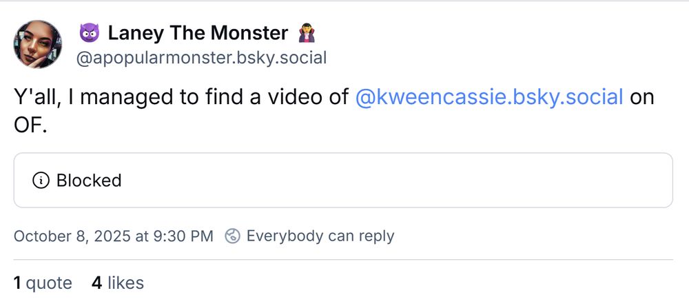 Screenshot of Laney's quote post showing someone's blocked.