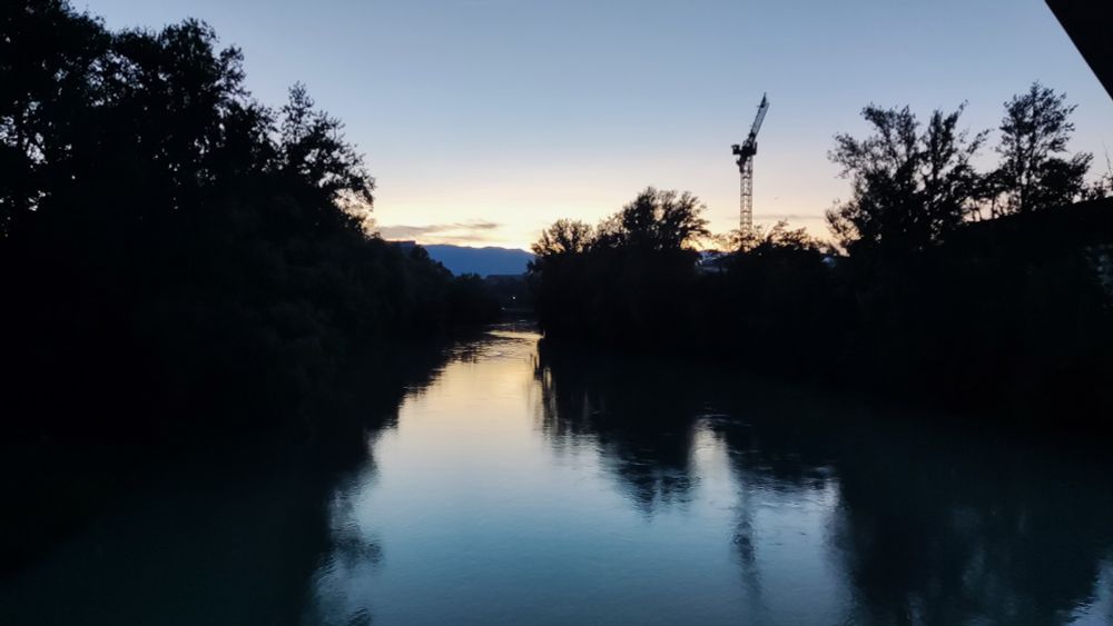 Sunset over the Arve river in Geneva