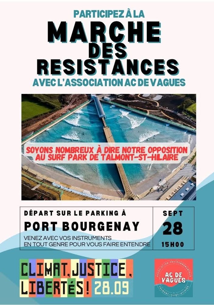 A dimanche 15h à Talmont (Port Bourgenay) contre le surf park !