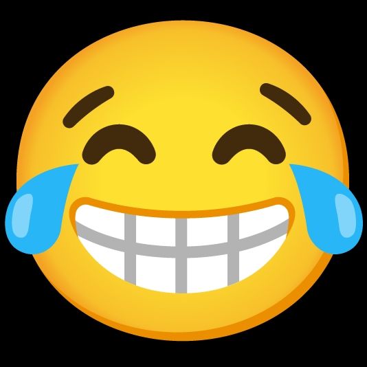 A smiley with a broad grin and tears of laughter beneath its eyes.