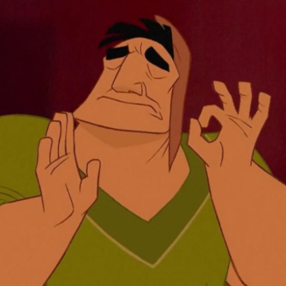 Pacha from the Emperors New Grove signaling perfection with his left hand.
